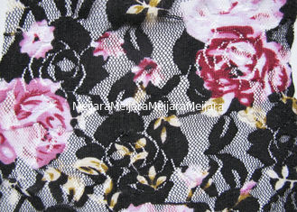 Chiny Flower Black / White Digital Printed Stretchy Lace Fabric Lub Suknie ślubne dostawca