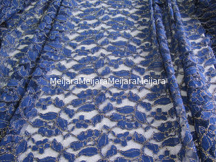 Chiny Royal Blue Cotton Nylon Gold Metalik Crochet Koronkowa tkanina na podwórku dostawca