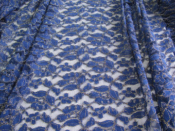 Royal Blue Cotton Nylon Gold Metalik Crochet Koronkowa tkanina na podwórku dostawca